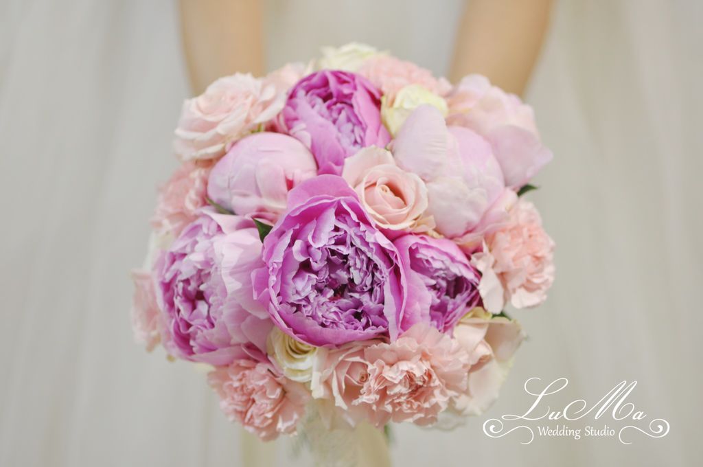 【婚禮花藝 Wedding Flowers】富貴大器又浪漫的粉色系牡丹新娘捧花.胸花 @露老爸&amp;露瑪